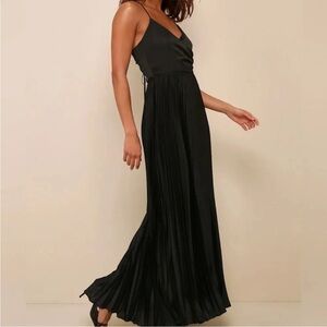 Precious Sentiments Black Satin Pleated Tie-Back Maxi Dress